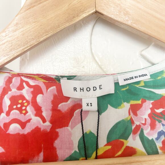 NWT Rhode Fiona Wrap Dress Floral Print Puff Sleeve Cotton Midi Boho Size XS - Picture 6 of 10